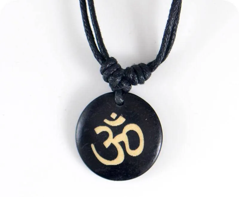 Authentic Hindu Yak Bone (Yoga) OM Pendant Necklace /Amulet