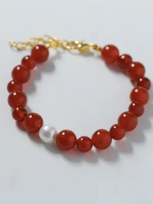 Baroque Pearl Red  Agate Bracelet