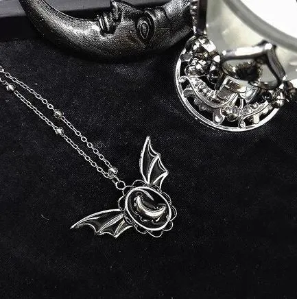 Bat Wing Crescent Moon Necklace