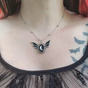 Bat Wing Crescent Moon Necklace