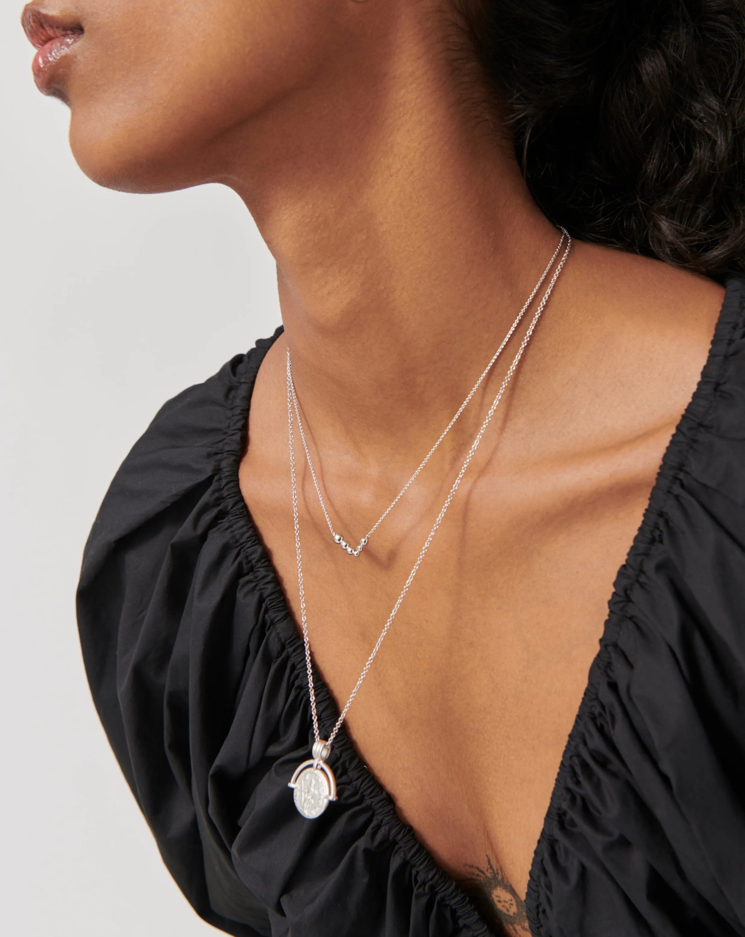 Beaded Floating Necklace | Sterling Silver