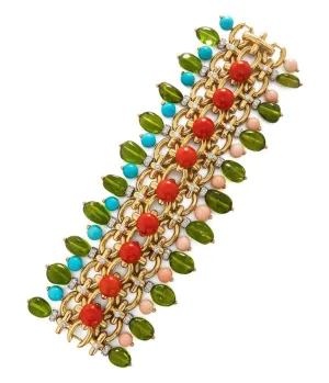 Brocade Bracelet, Peridot, Coral, Turquoise