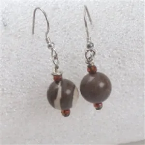 Brown Zebra Jasper Drop Earrings - Gemstone Bead