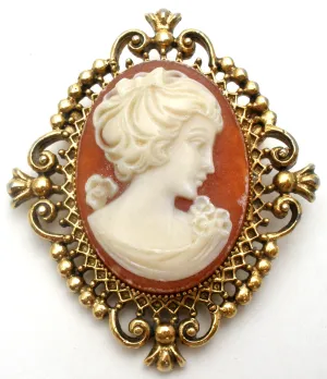 Cameo Perfume Locket Brooch Pin Vintage Avon