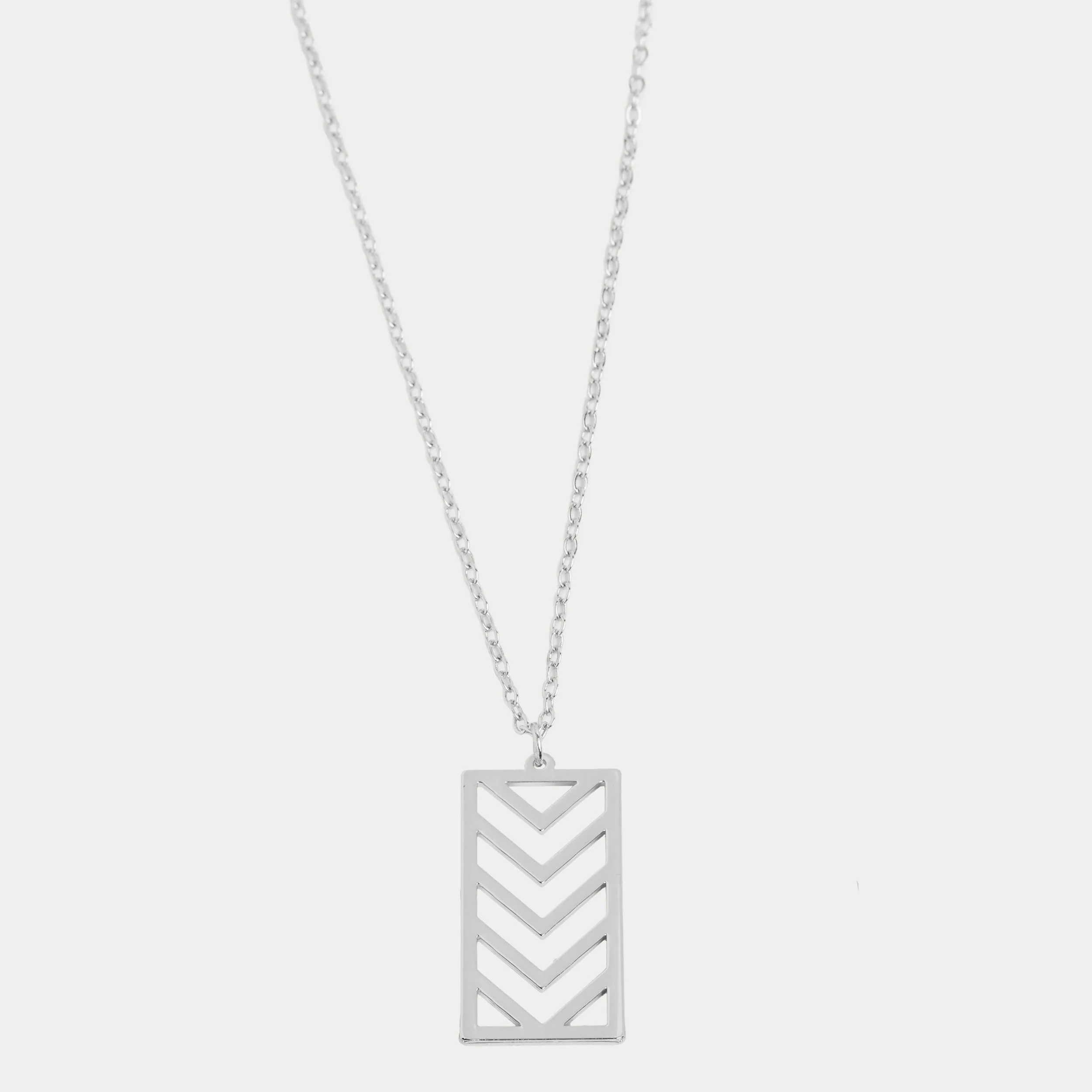 Chevron Drop Necklace - Silver