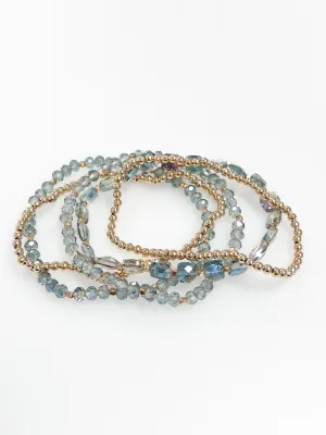 Christa - Blue Iridescent   Gold Beaded Bracelets (Set of 5)