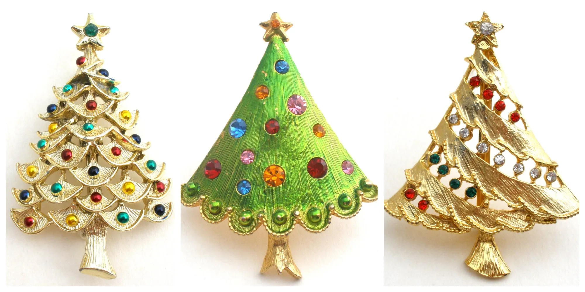 Christmas Tree Pins Lot of 3 Vintage Brooches