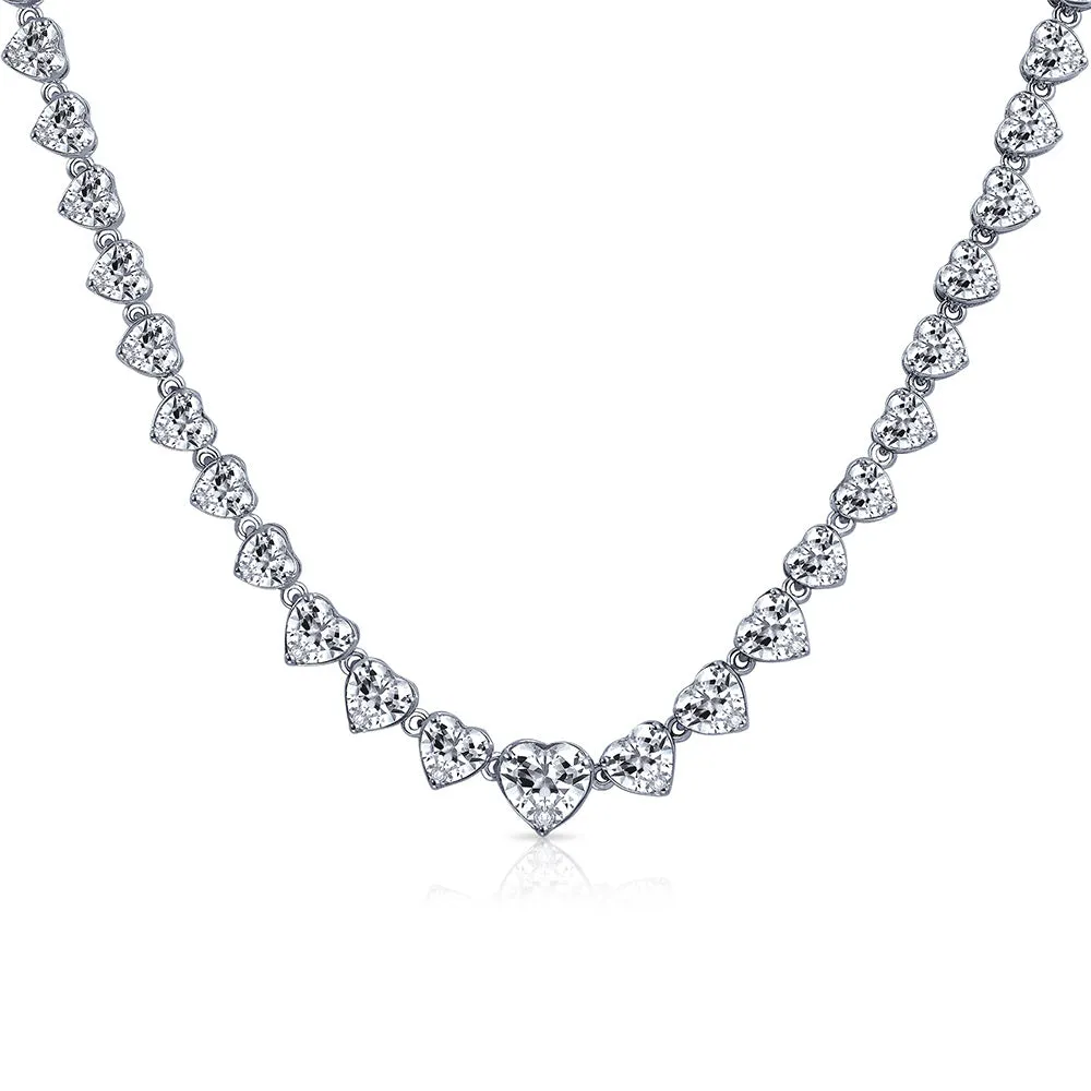 Classic Bridal Heart Shape CZ Collar Necklace for Wedding Prom Silver Plated