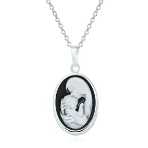 Classic Vintage Style Blue Black White Cameo Pendant Necklace in Sterling Silver