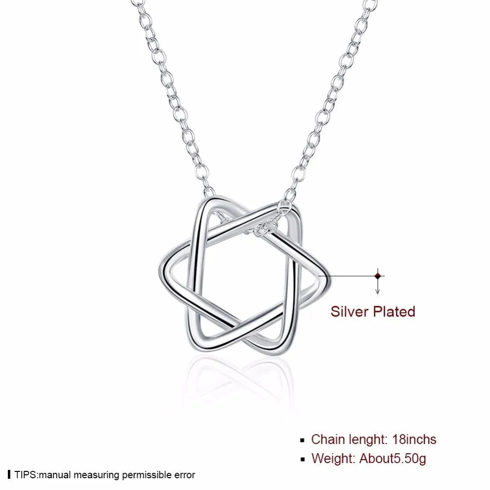 Classic Woven Star Of David Pendant Necklace 925 Silver Plated