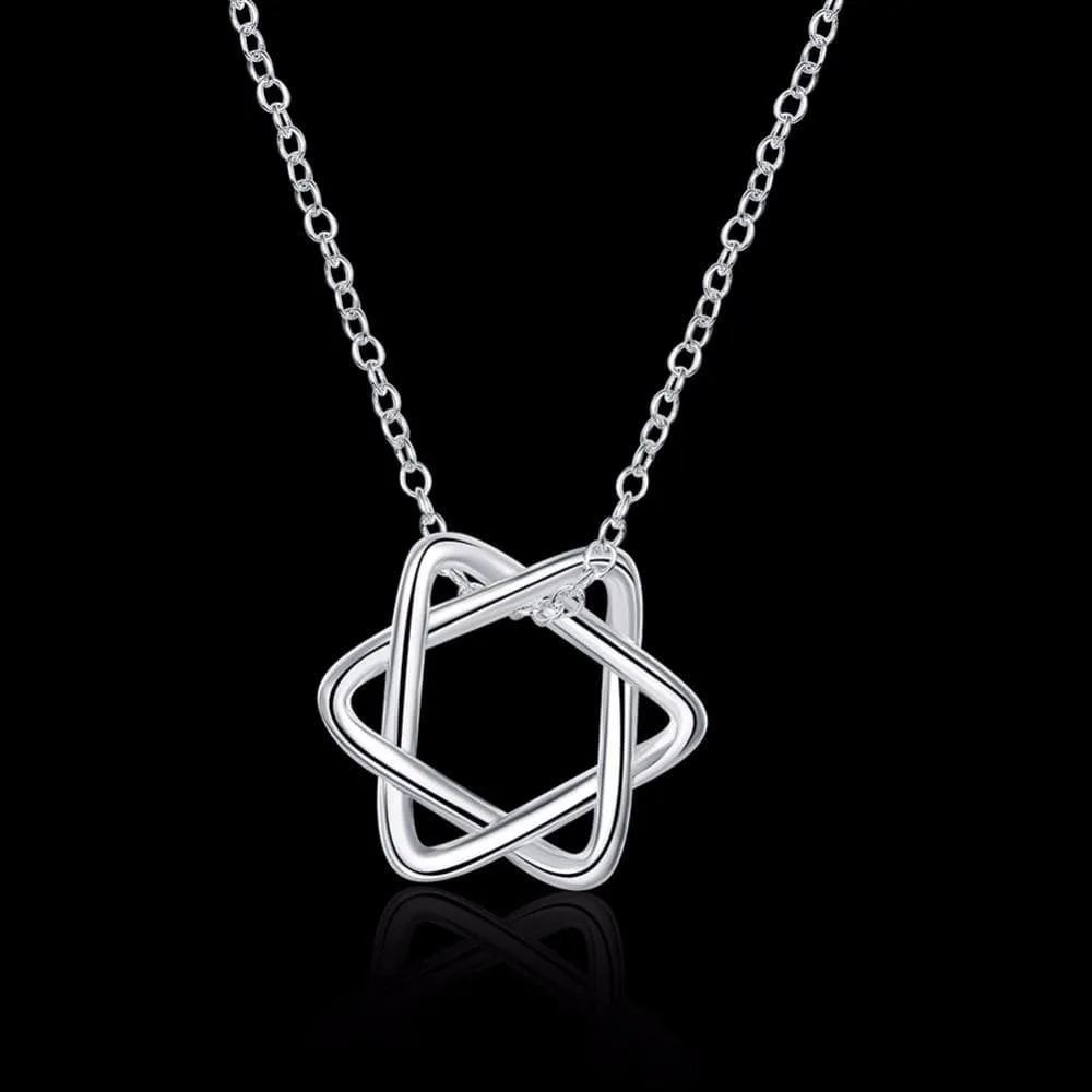 Classic Woven Star Of David Pendant Necklace 925 Silver Plated