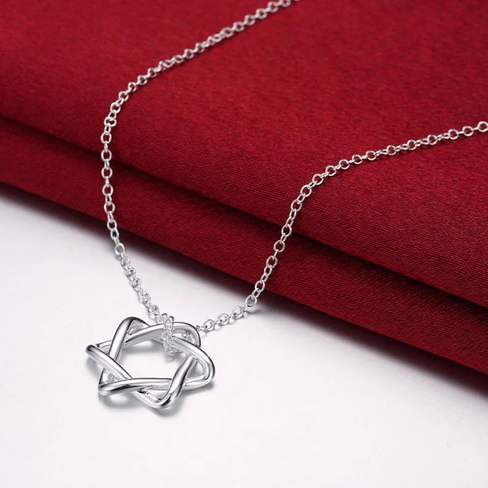 Classic Woven Star Of David Pendant Necklace 925 Silver Plated