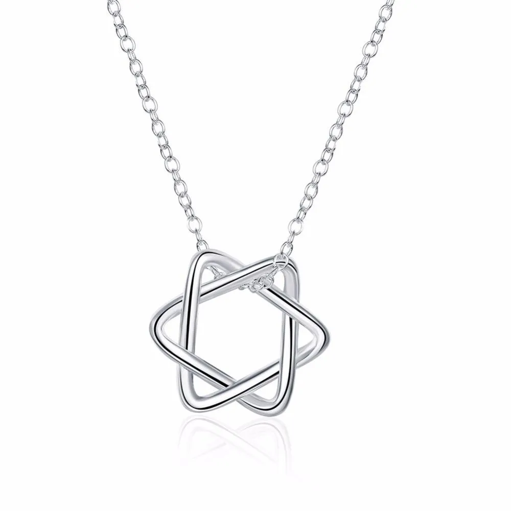 Classic Woven Star Of David Pendant Necklace 925 Silver Plated