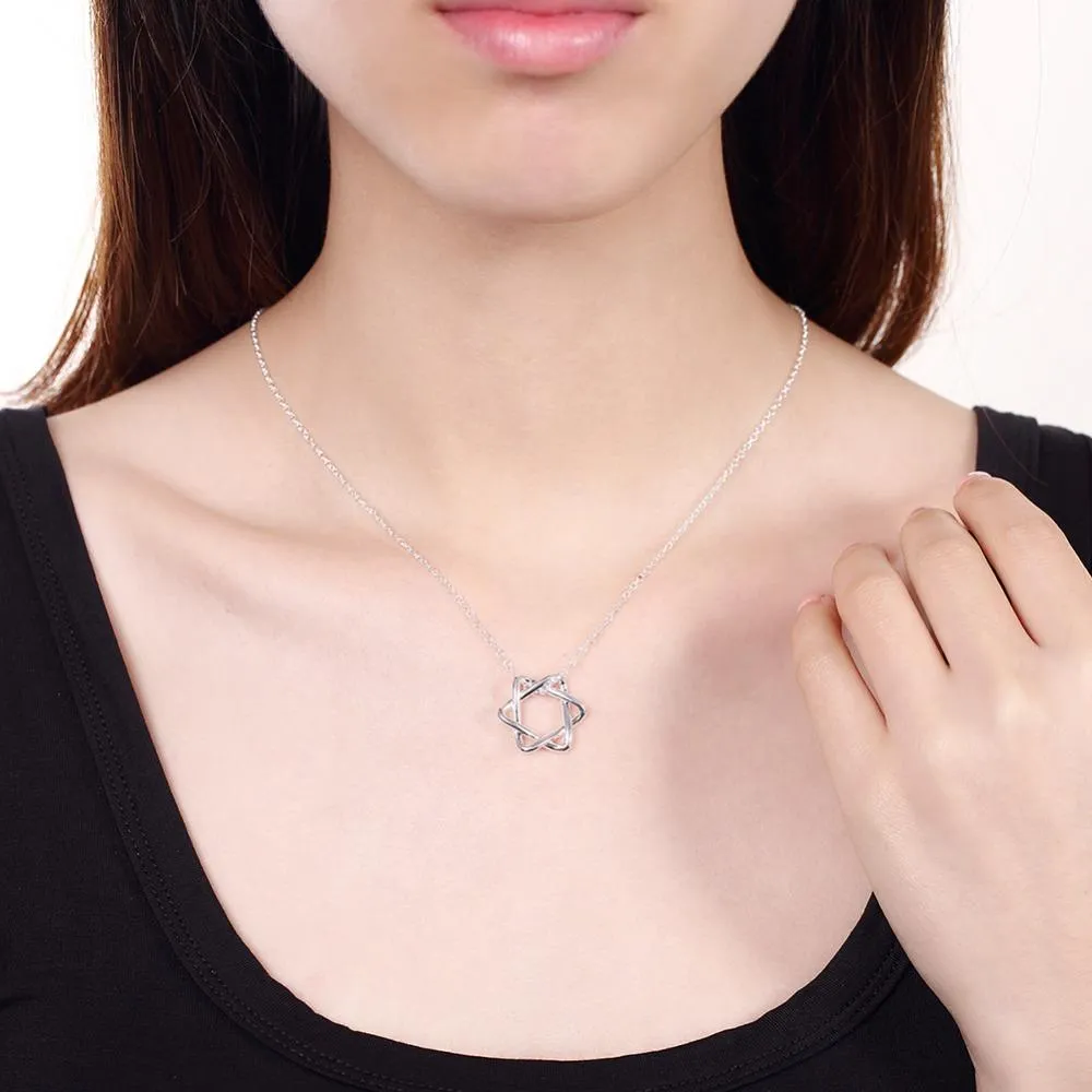 Classic Woven Star Of David Pendant Necklace 925 Silver Plated