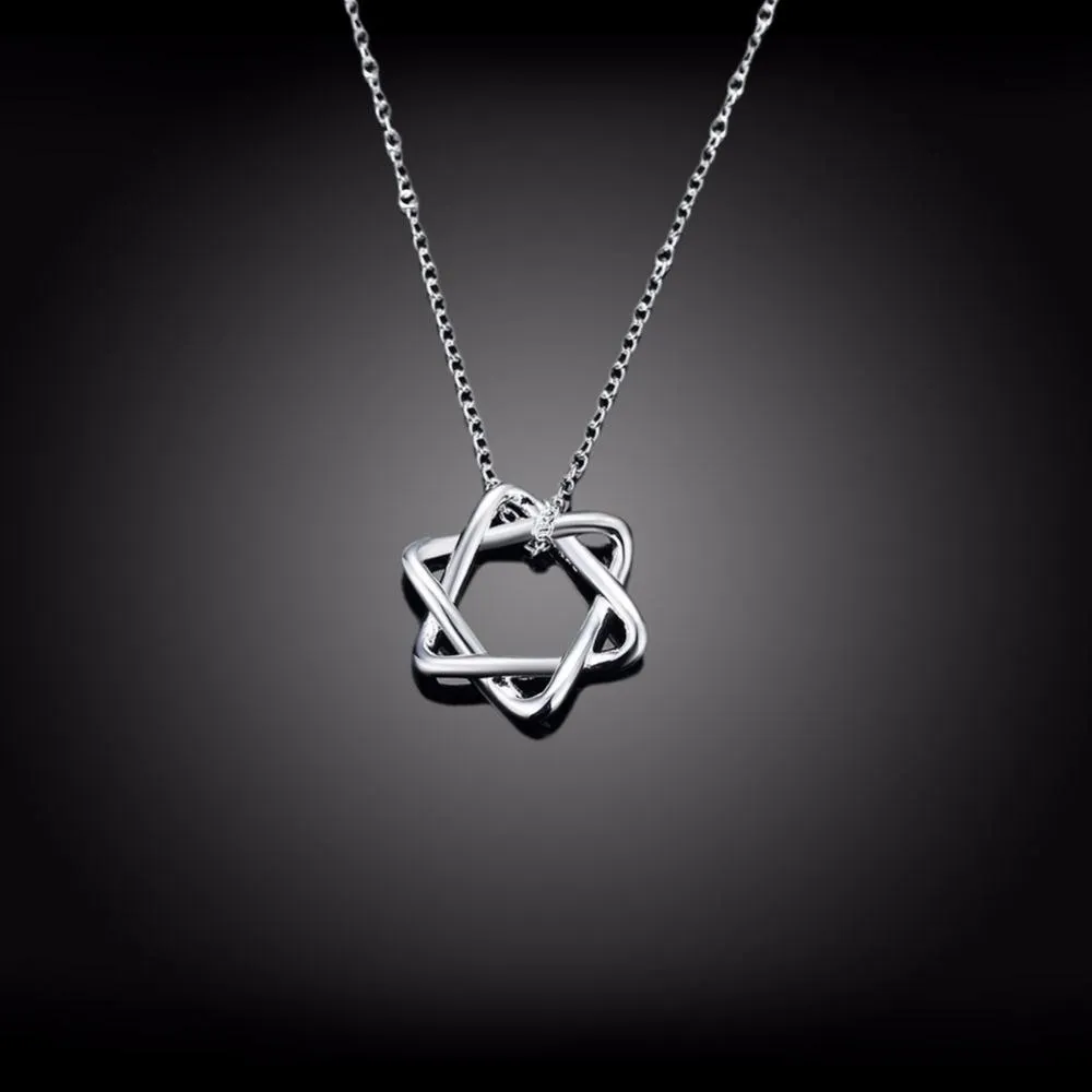 Classic Woven Star Of David Pendant Necklace 925 Silver Plated