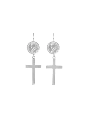 Coin Cross Earrings