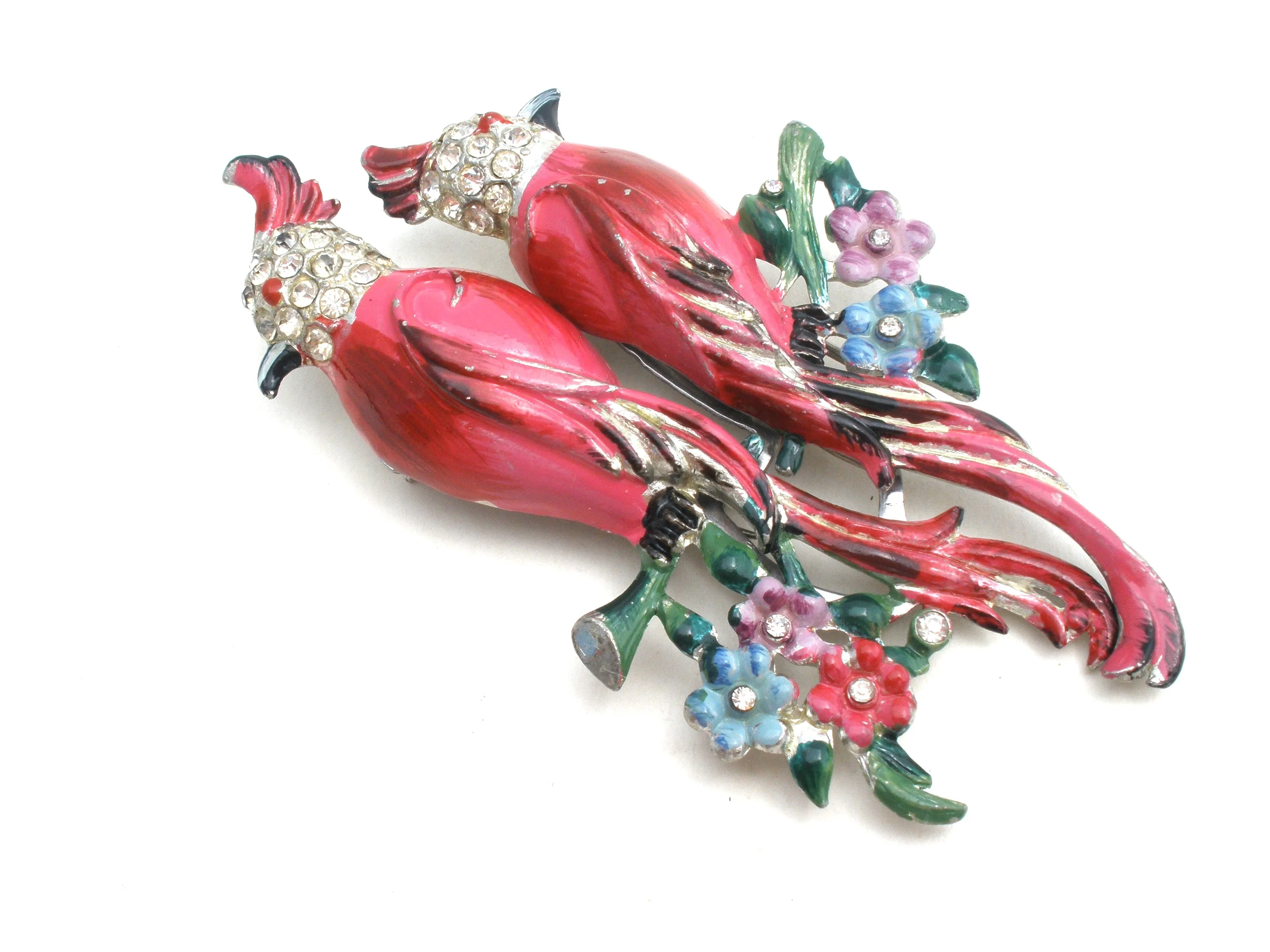 Coro Calopsitta Pink Bird Duette Brooch Set c. 1941