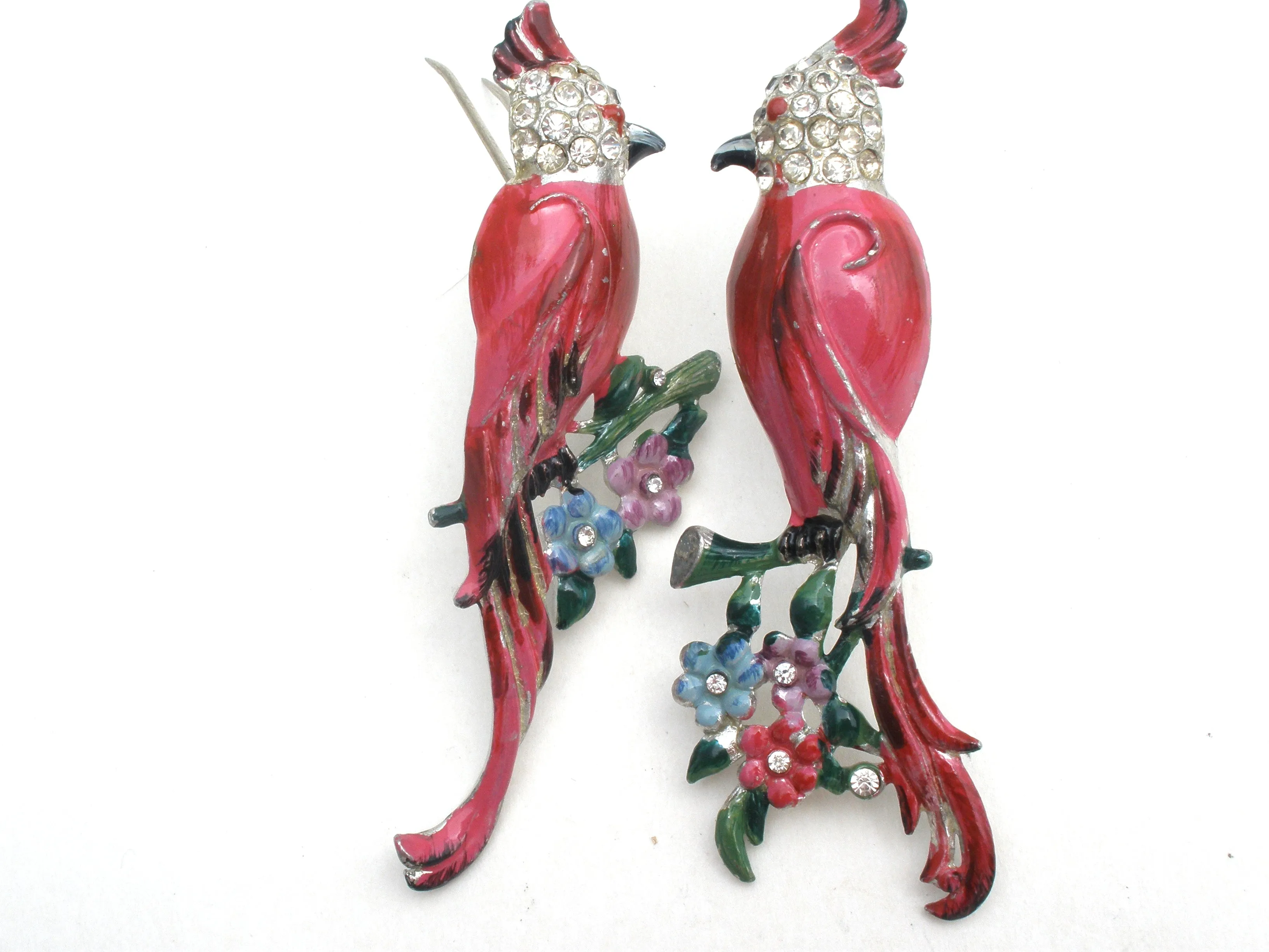 Coro Calopsitta Pink Bird Duette Brooch Set c. 1941