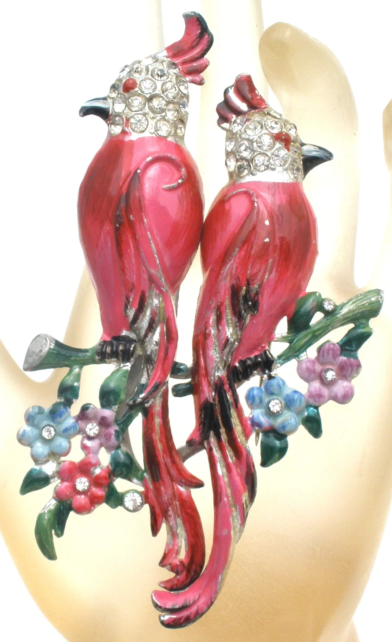 Coro Calopsitta Pink Bird Duette Brooch Set c. 1941