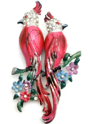 Coro Calopsitta Pink Bird Duette Brooch Set c. 1941