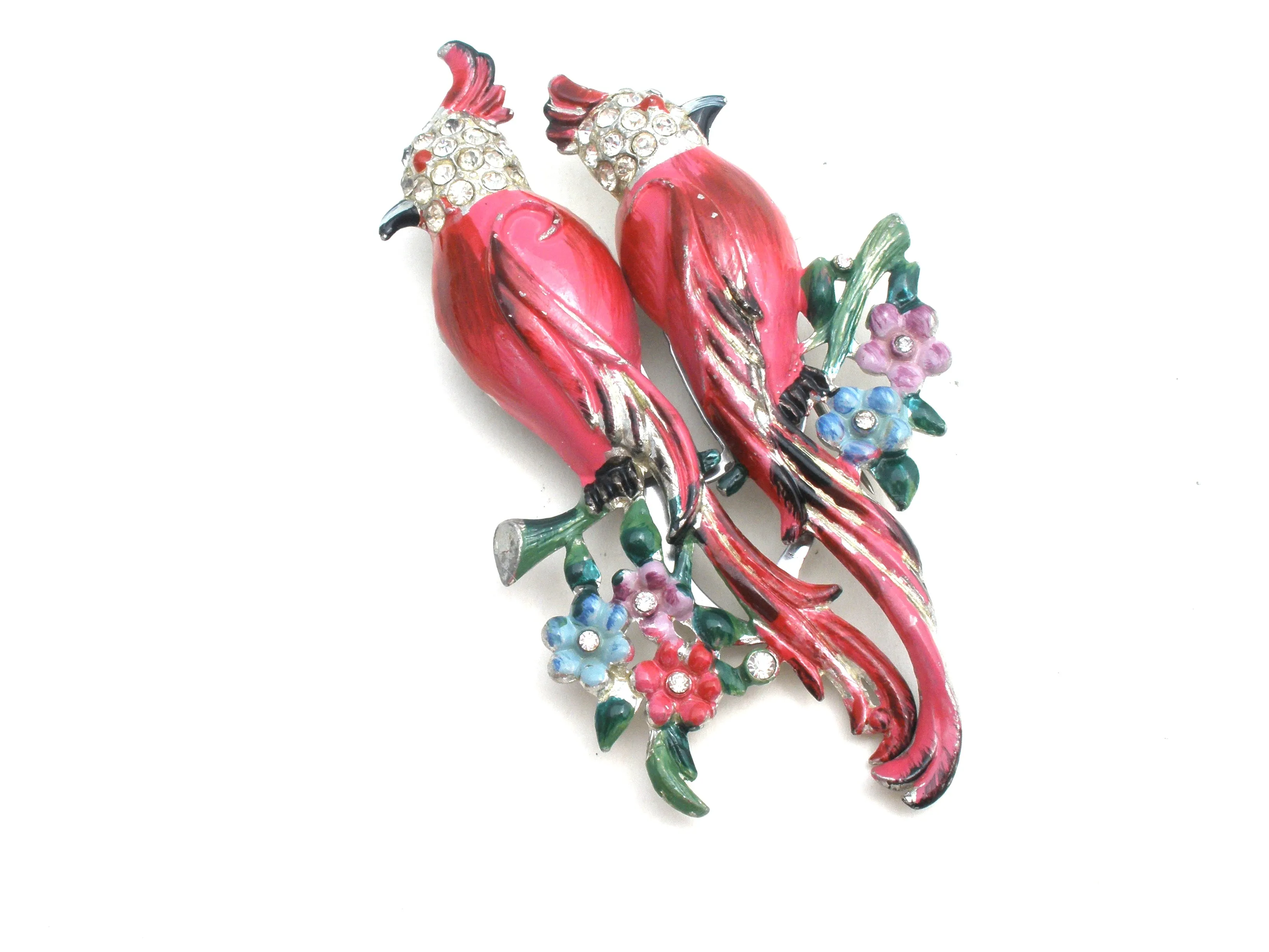 Coro Calopsitta Pink Bird Duette Brooch Set c. 1941