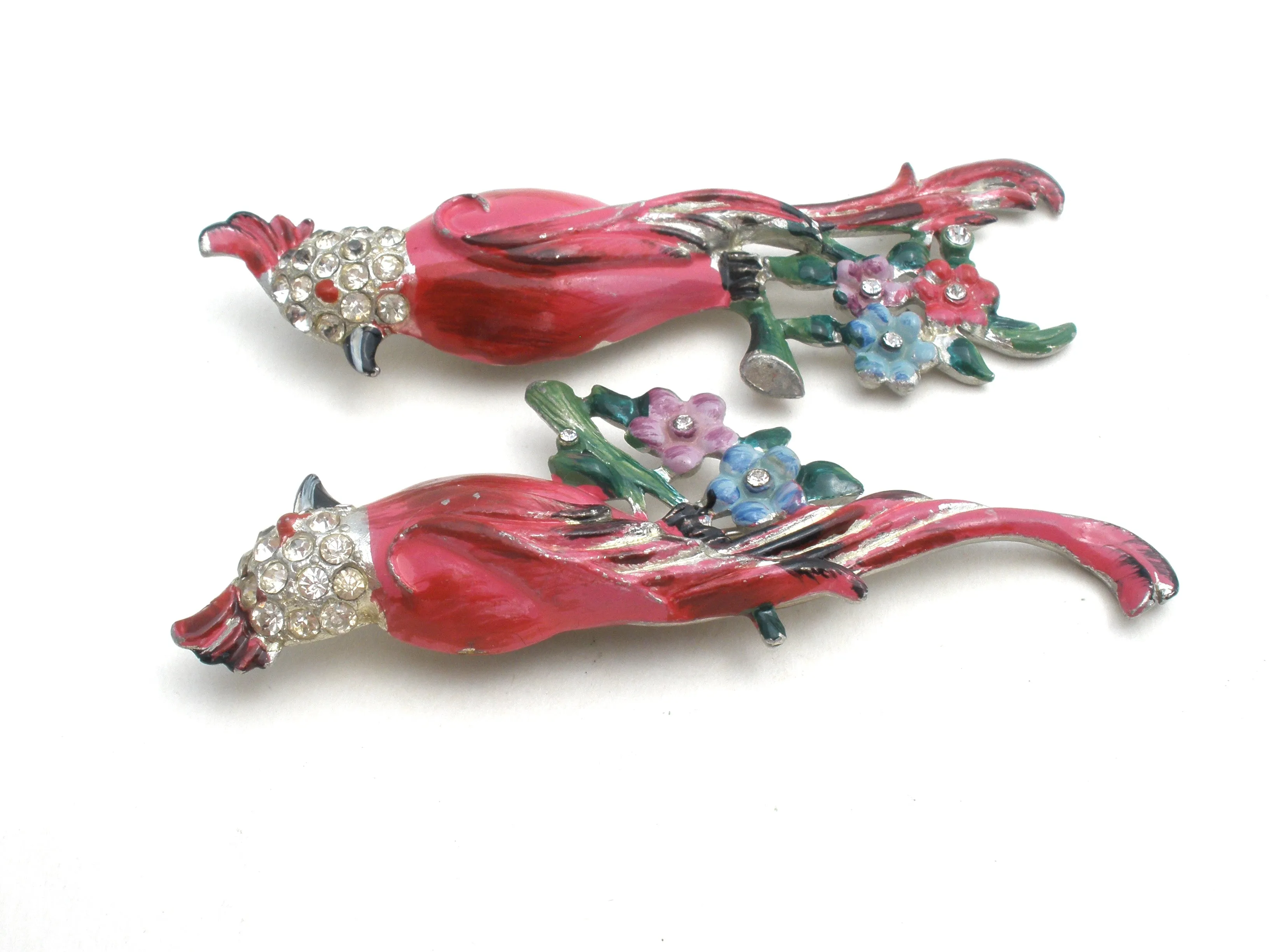 Coro Calopsitta Pink Bird Duette Brooch Set c. 1941