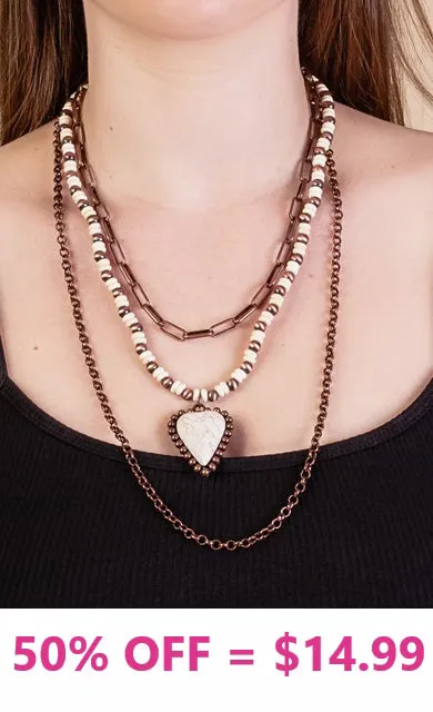 Cream Heart & Copper 3 strand layered necklace