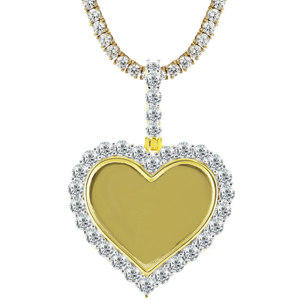 Custom Heart Memory Picture One Row 14K Gold Tone Pendant