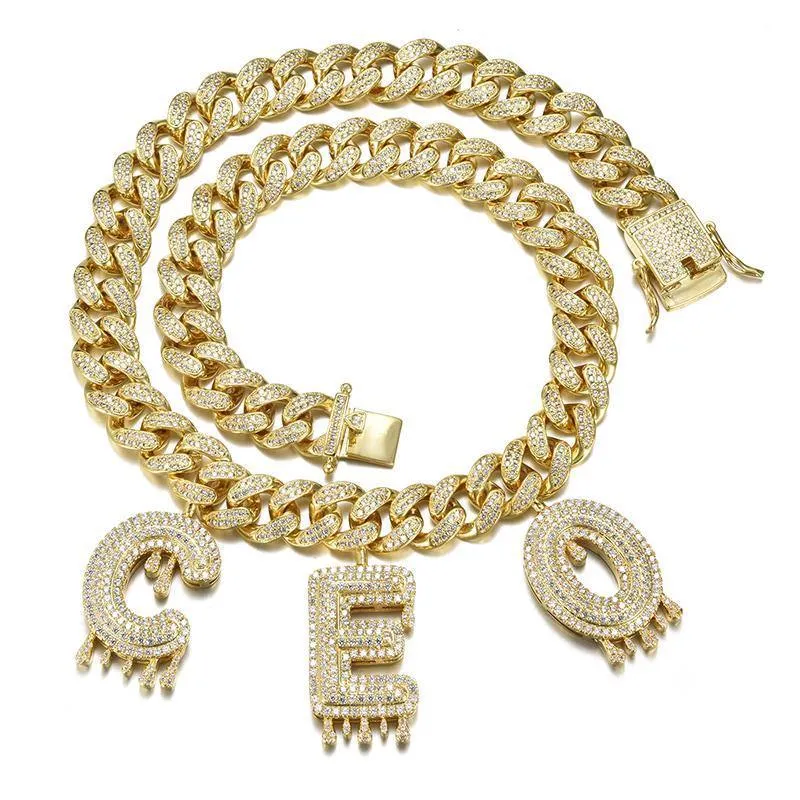 Custom Iced Out Cuban Link Chain with Drip Letter Charms