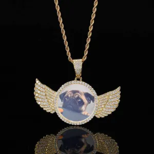 【Custom】Angel Wings Round Photo Memory Pendant