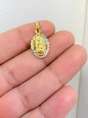 Dainty Virgen de Guadalupe Pendant 20x13mm Diamond Cut Tiny Guadalupe Pendant Everyday for Womens Mens Kids Dije de la Virgen de Guadalupe