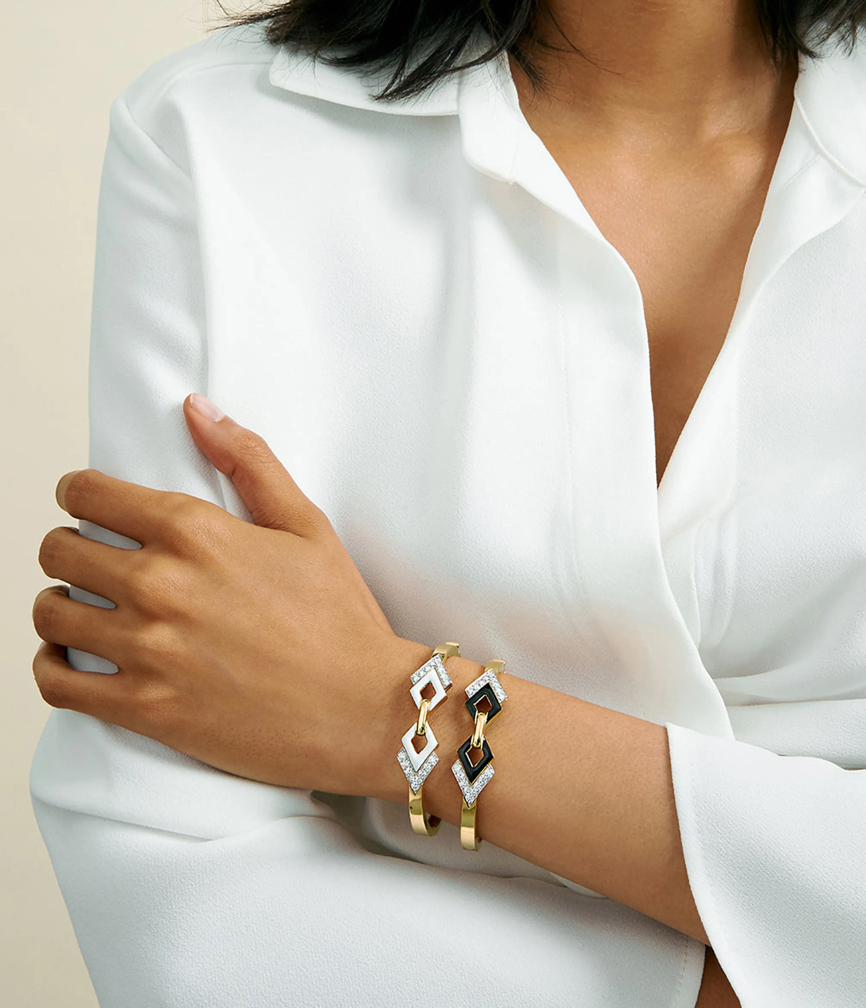 Double Diamond Bracelet, White Enamel