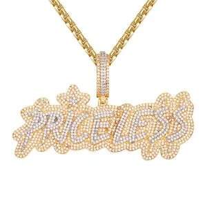 Double Layer Priceless Micro Pave Icy Yellow Tone Pendant