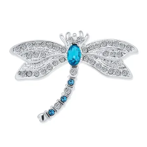 Dragonfly Firefly Brooche Pin Blue CZ Sapphire Insect Motif Rhodium Brass