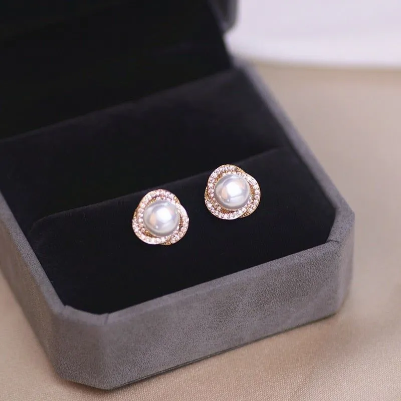 Earrings Charm Jewelry Round Pearl Classic Fashion QY133