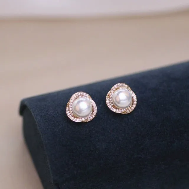 Earrings Charm Jewelry Round Pearl Classic Fashion QY133