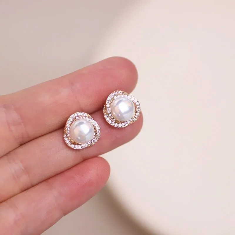 Earrings Charm Jewelry Round Pearl Classic Fashion QY133