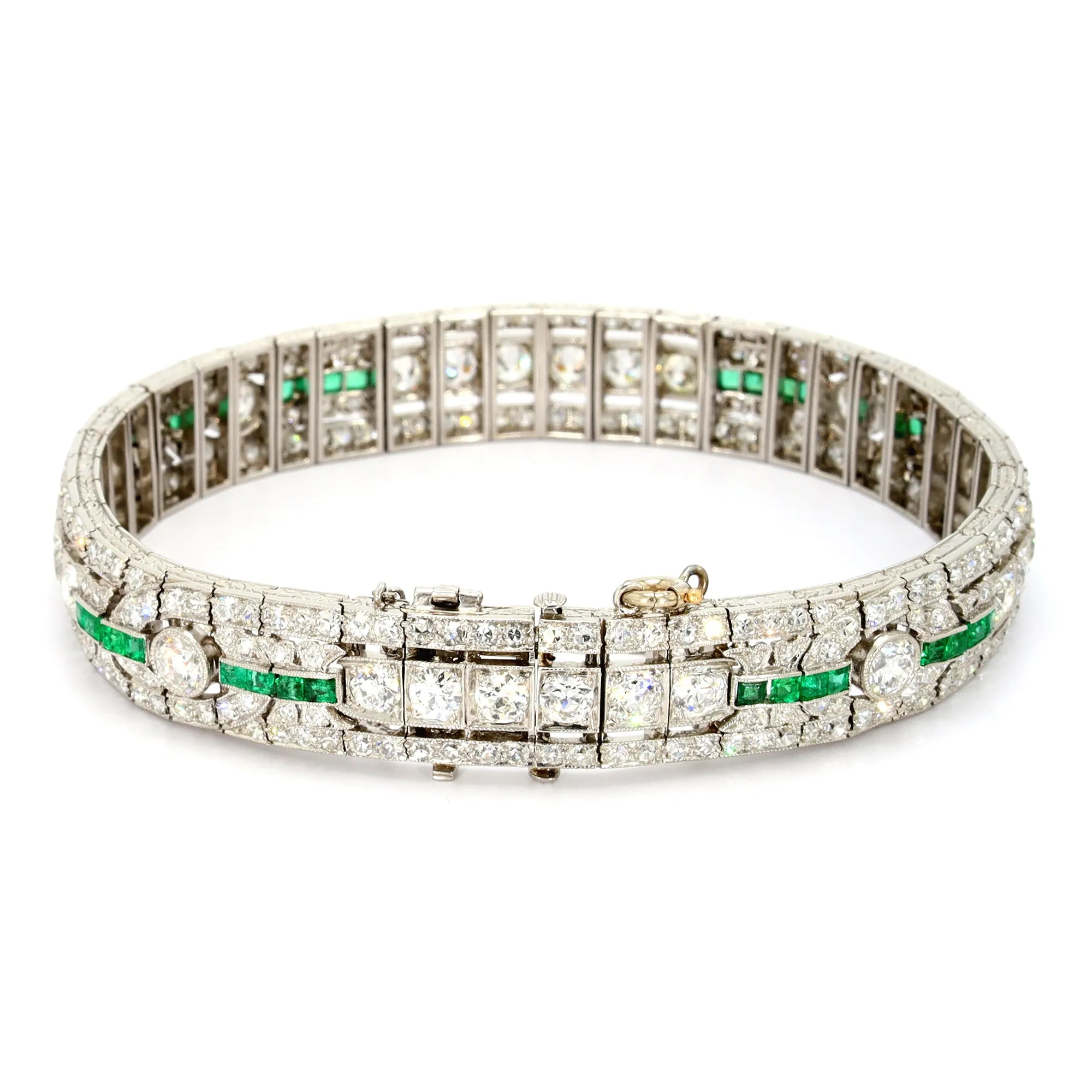 Emerald and Diamond Art Deco Bracelet