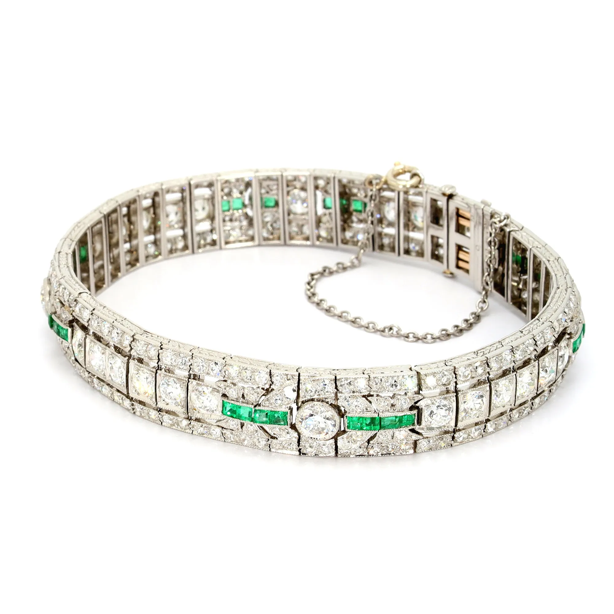 Emerald and Diamond Art Deco Bracelet