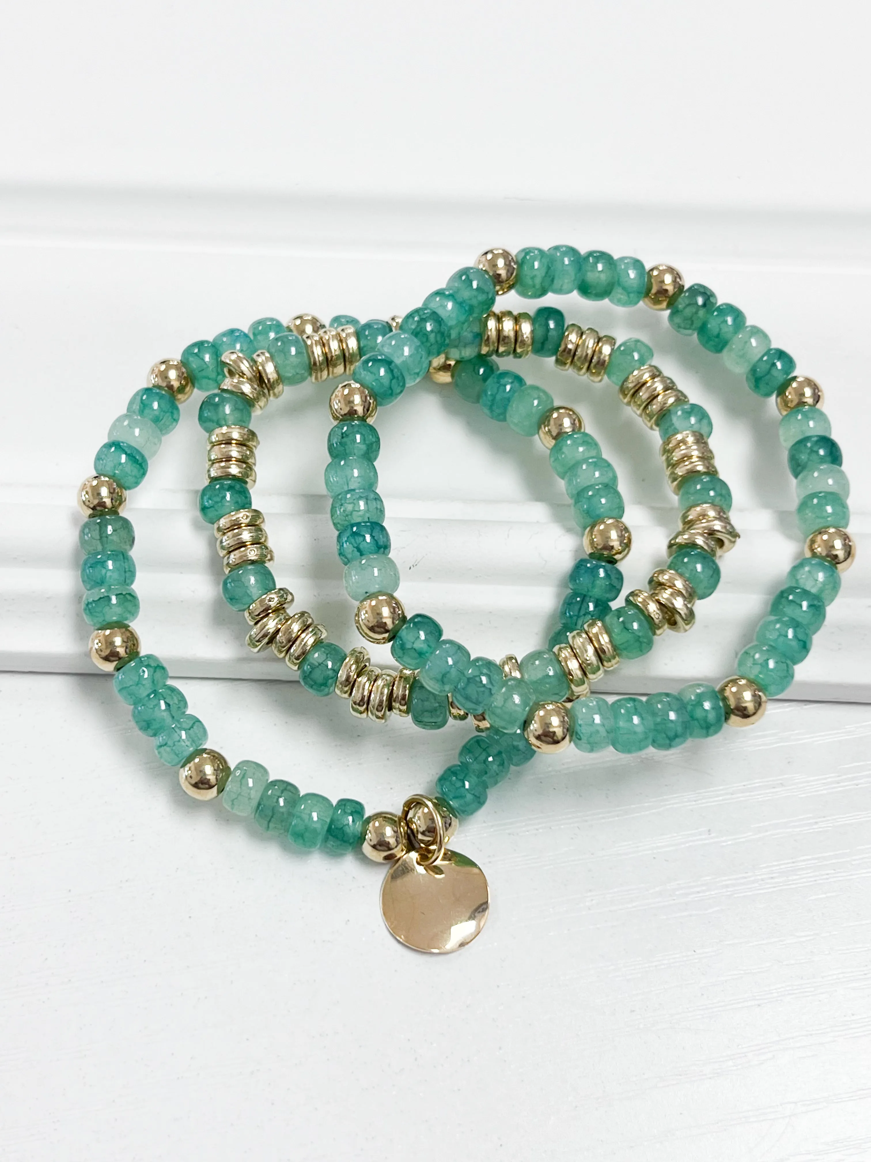 Emmie - Jade & Gold Beaded Bracelet Set