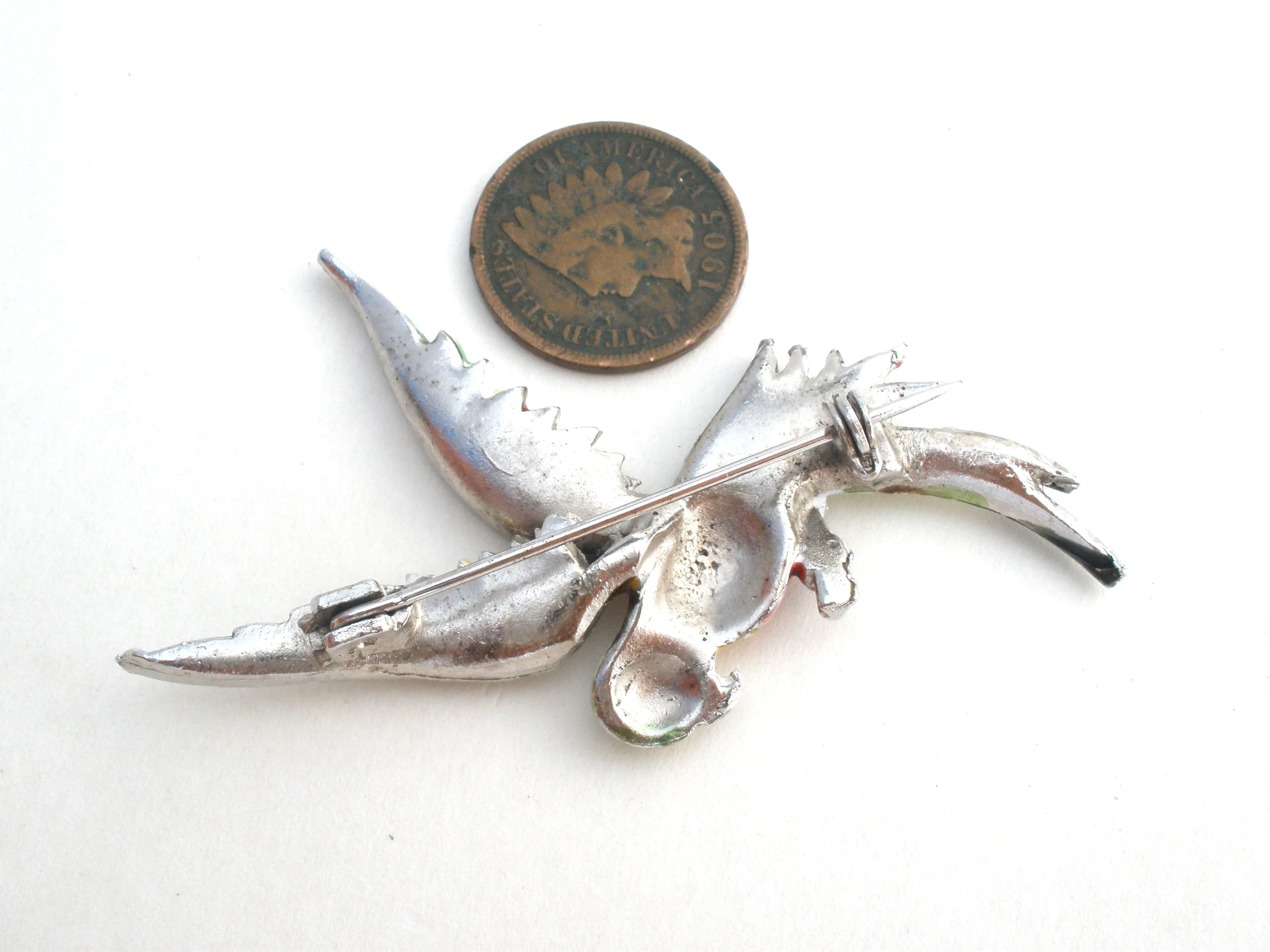 Enamel Bird in Flight Bird Brooch Pin Vintage