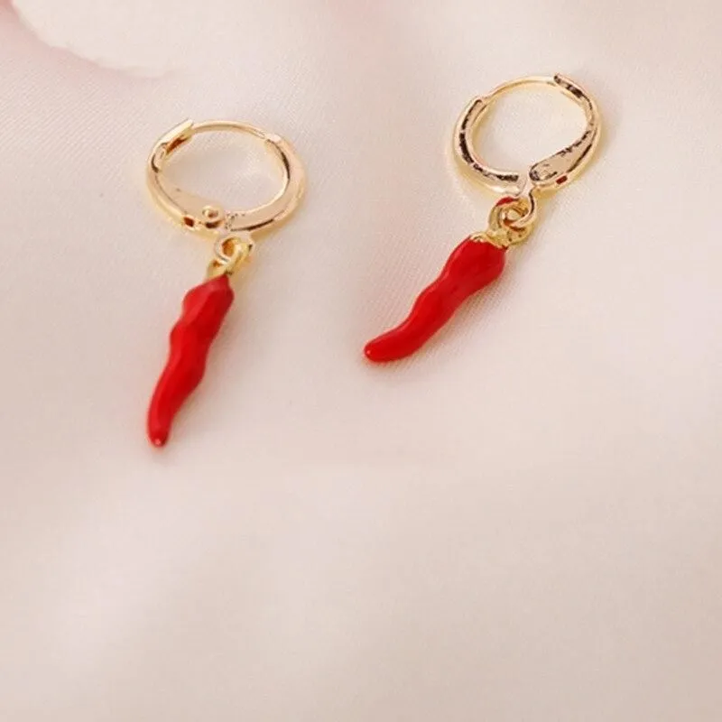 Fashionable Gold Chili Pendant Earrings and Necklace Set with Red Enamel Accents Charm Jewelry