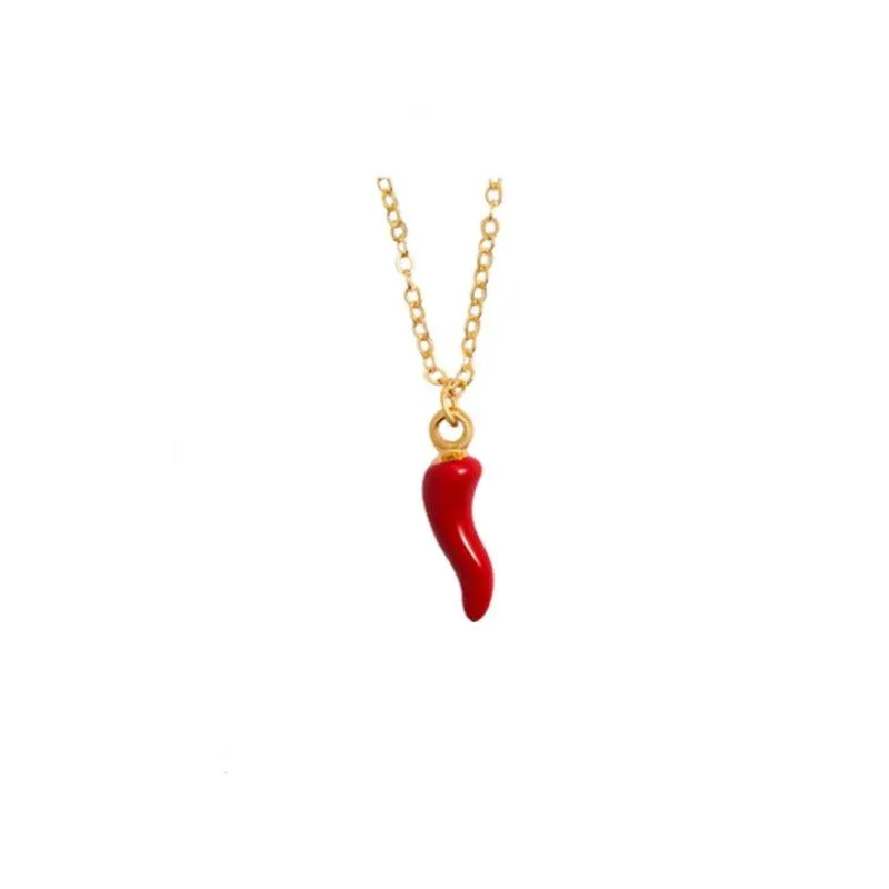 Fashionable Gold Chili Pendant Earrings and Necklace Set with Red Enamel Accents Charm Jewelry