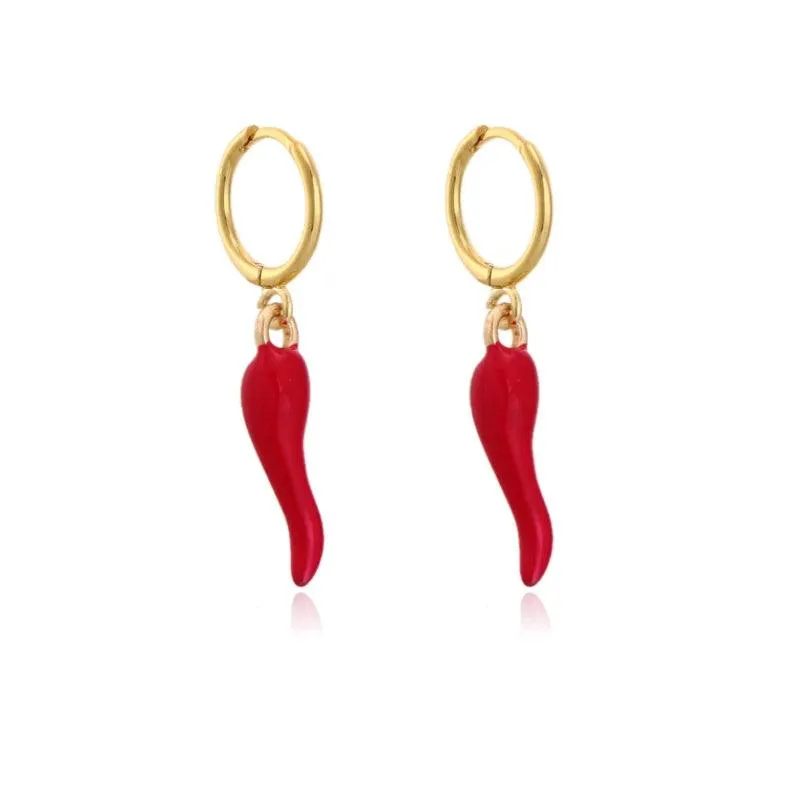 Fashionable Gold Chili Pendant Earrings and Necklace Set with Red Enamel Accents Charm Jewelry