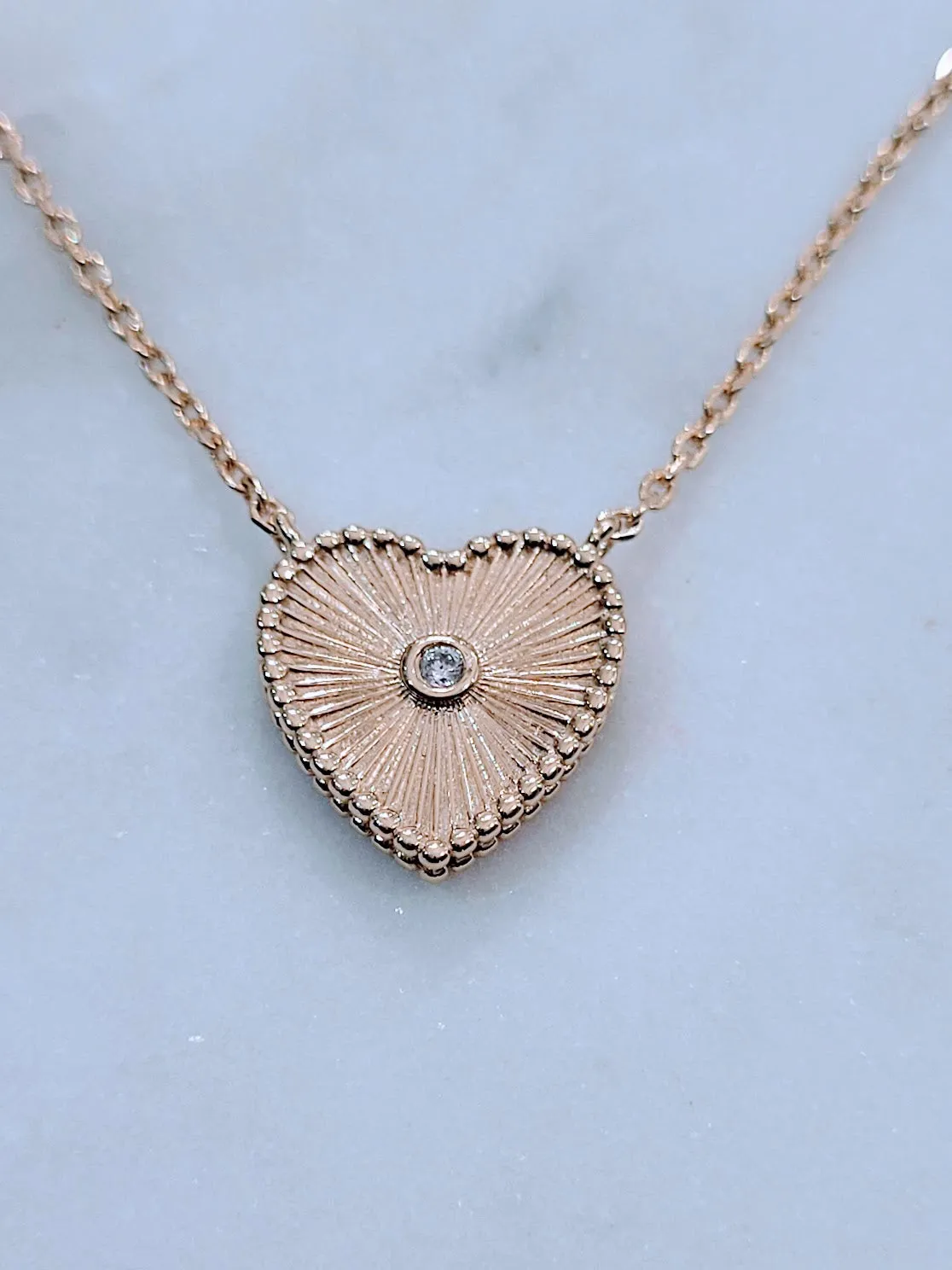 Fluted Heart CZ Necklace