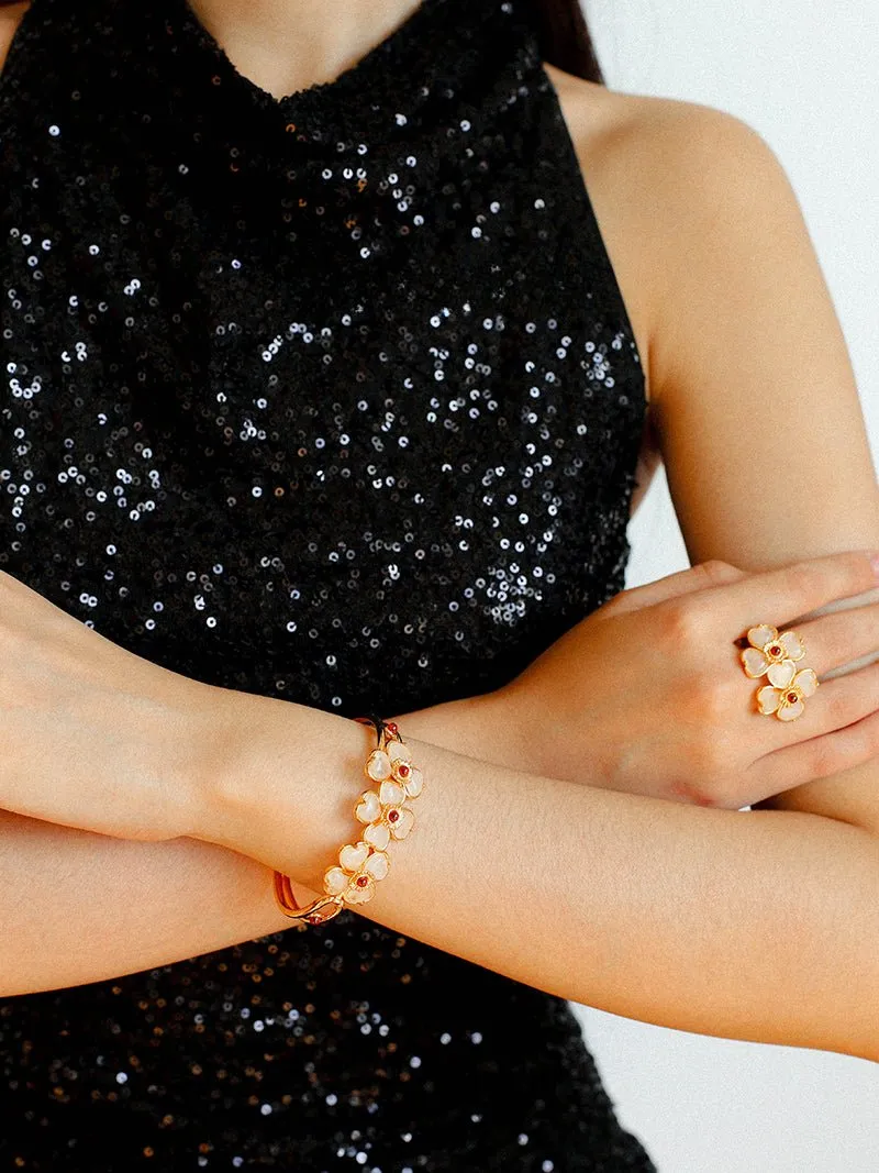 Four-leaf Clover Bangle Bracelets With Black Agate White Crystal Rose Quartz