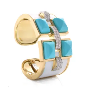 Four Stone Bastille Cuff, Turquoise, White Enamel