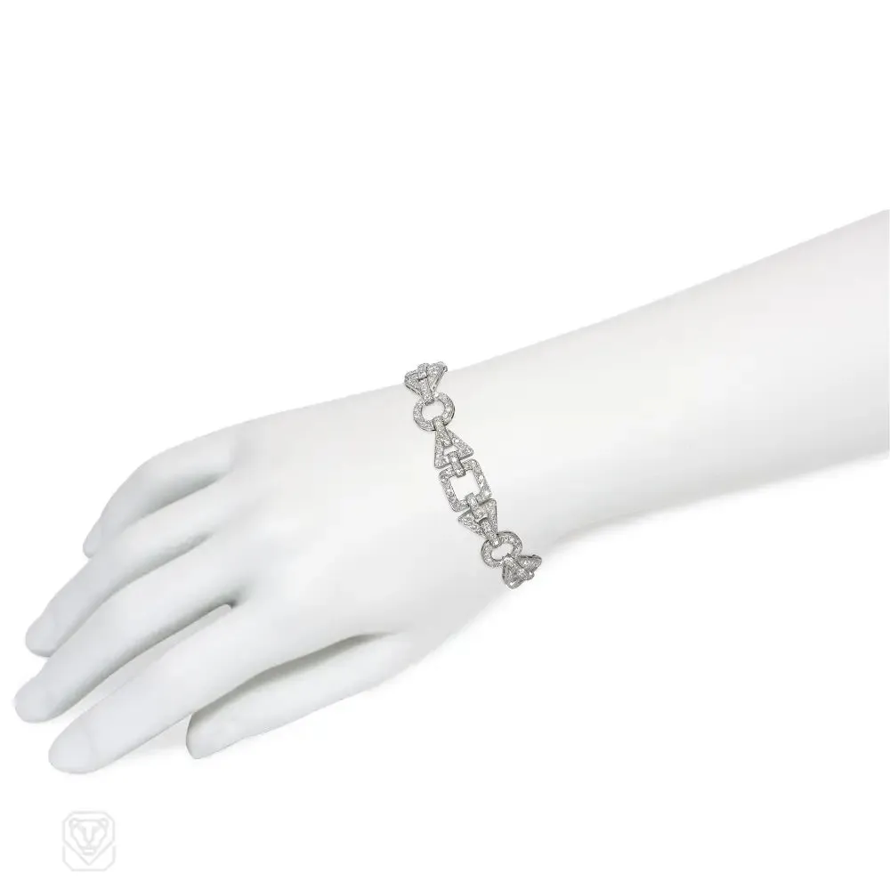 French Art Deco diamond and platinum geometric link bracelet