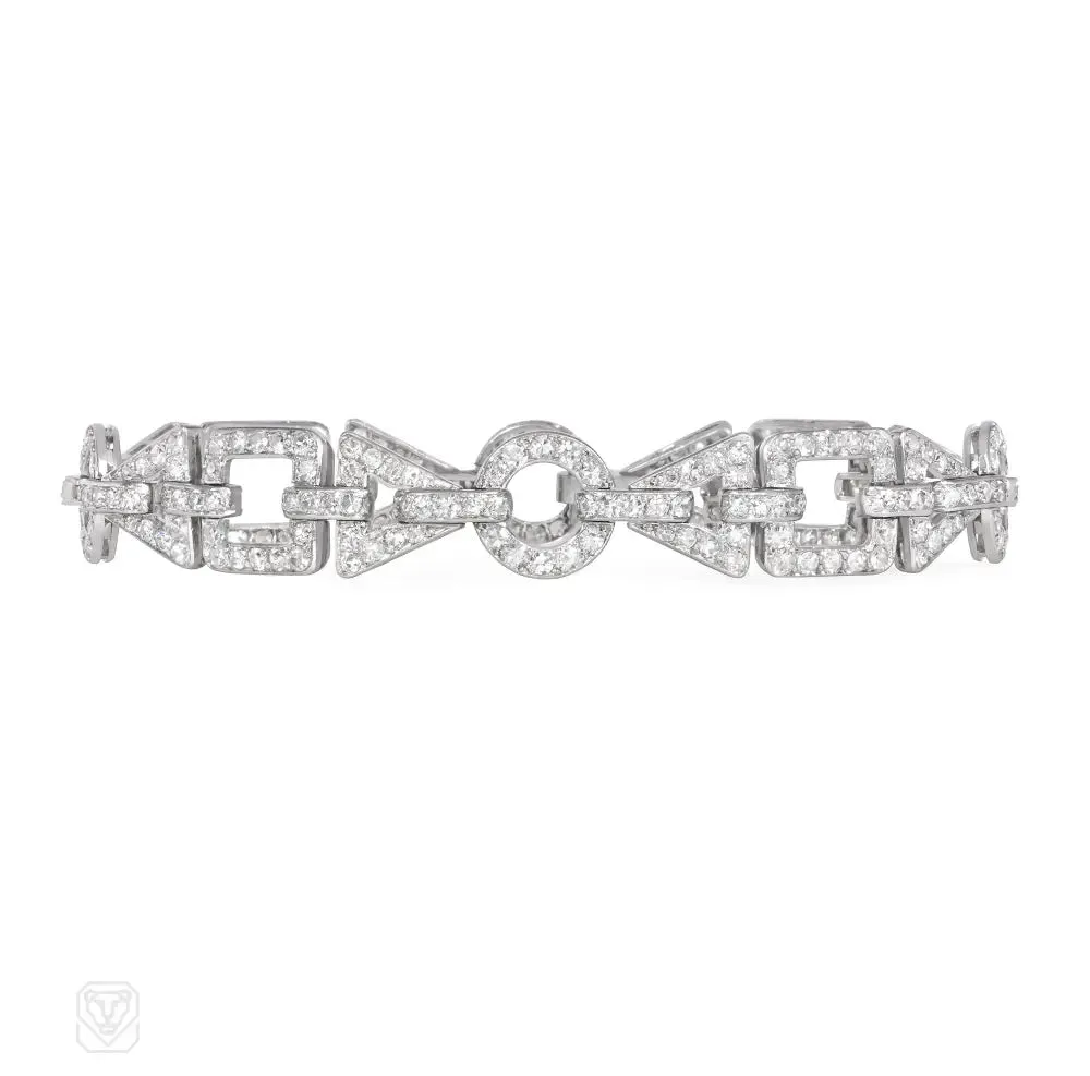 French Art Deco diamond and platinum geometric link bracelet