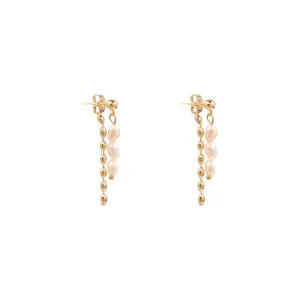 Front and Back Pearl and Gold Tassel Earrings